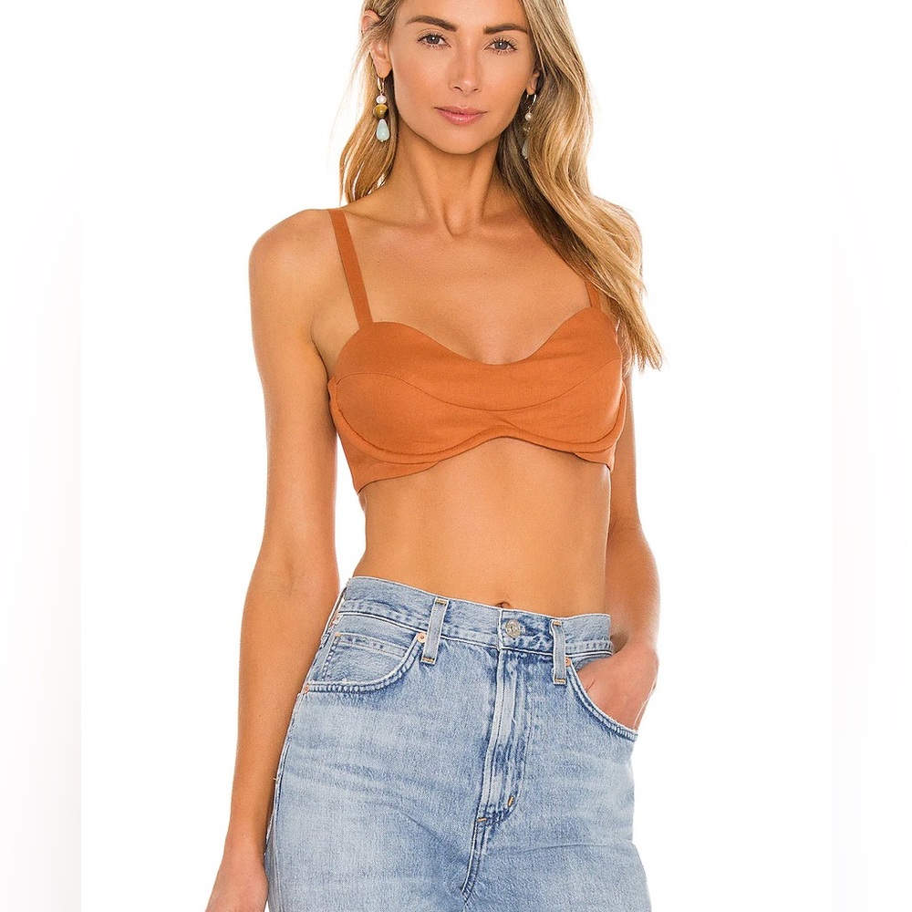 Lovers and friends rust terracotta colored underwire bralette crop top linen
